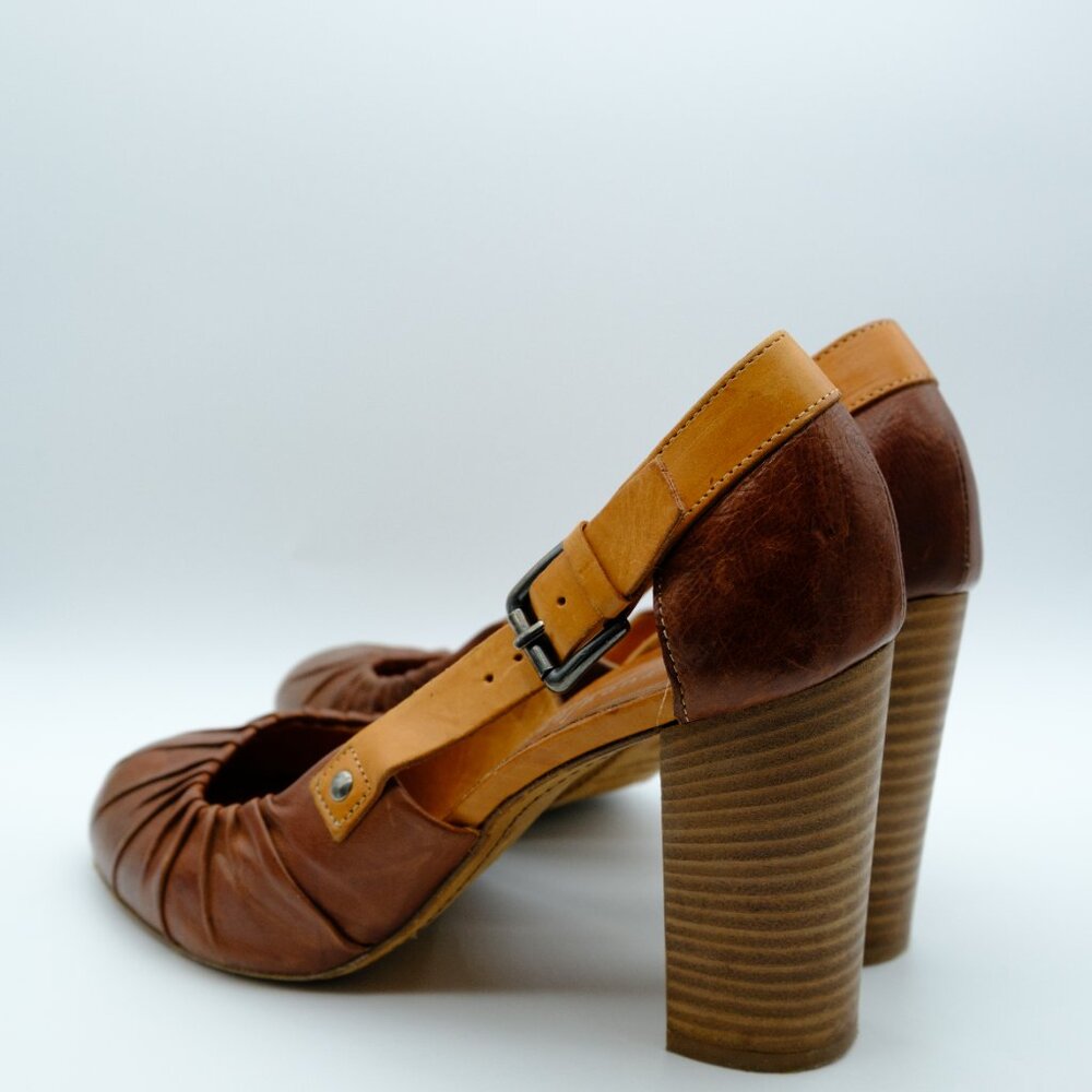 Latitude | Femme Italian leather brown buckle block heel pumps - 38 - Picture 3 of 5